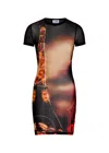 Jean Paul Gaultier Fitted Mesh Mini Dress With Pigalle City Print In Multicoloured