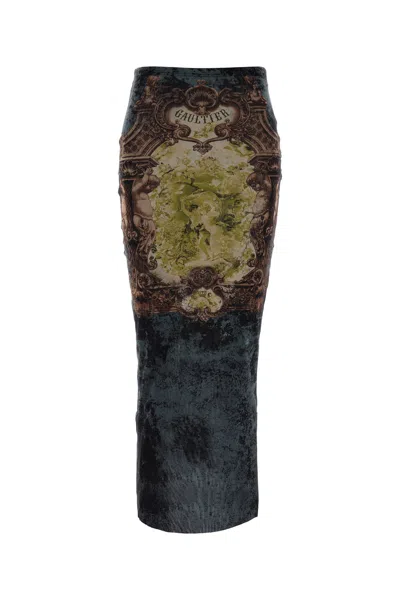 Jean Paul Gaultier Graphic Print Fitted Tulle Skirt In Gray