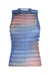 Jean Paul Gaultier Sleeveless Round Neck Striped Sheer Top In Blue