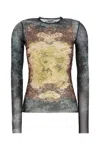 Jean Paul Gaultier Crew Neck Sheer Top With Graphic Print In Multi
