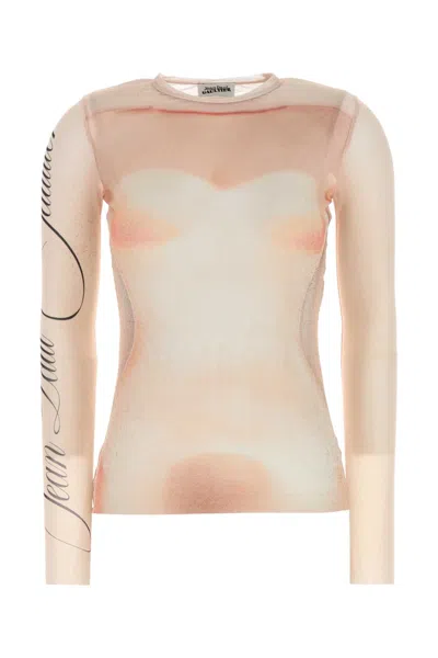 Jean Paul Gaultier Printed Tulle Top In Palepinkdustypink