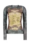 Jean Paul Gaultier Crew Neck Sheer Top With Graphic Print In Green