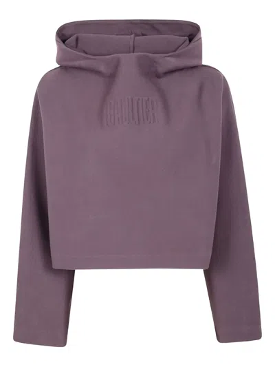 Jean Paul Gaultier Bonded Cotton Cropped Bat Sleeves Hoodie In Purple