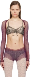 Jean Paul Gaultier Purple & Burgundy 'the Cartouche' Cardigan In 300128 Red/white/bur