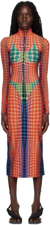 Jean Paul Gaultier Cyber Dot-print Stretch-woven Midi Dress In 271540-purple/orange