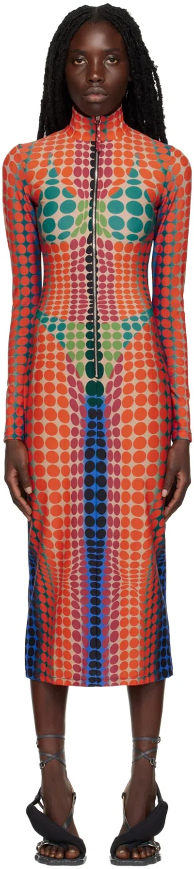 Jean Paul Gaultier Cyber Dot-print Stretch-woven Midi Dress In 271540-purple/orange
