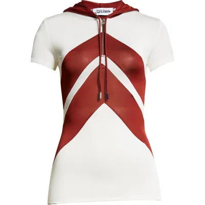 Jean Paul Gaultier Quarter Zip Baby Tee Hoodie In White/burgundy