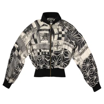 Pre-owned Jean Paul Gaultier Rare Graphic Print Silk Bomber Jacket In Black
