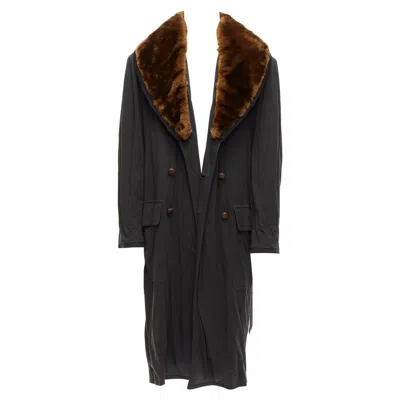 Pre-owned Jean Paul Gaultier Rare  Homme Brown Faux Fur Collar Black Cotton Belted Coat L