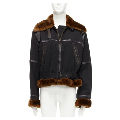 Pre-owned Jean Paul Gaultier Rare  Homme Wool Brown Faux Fur Aviator Flight Jacket It50 L