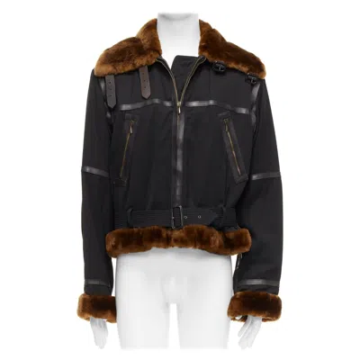 Pre-owned Jean Paul Gaultier Rare  Homme Wool Brown Faux Fur Aviator Flight Jacket It50 L