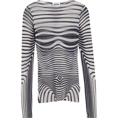 Jean Paul Gaultier Re-edition Body Morphing Trompe L'oeil Long Sleeve Mesh Top In Black