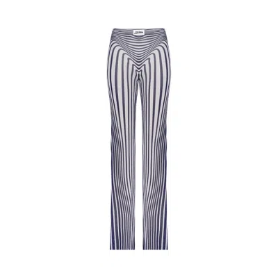 Pre-owned Jean Paul Gaultier Re-edition Flare Trousers "morphing Stripes" 'ecru/navy' | White | Women's Size M