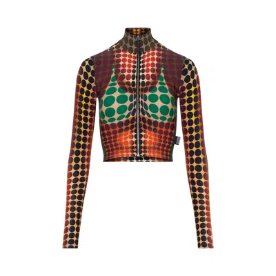 Pre-owned Jean Paul Gaultier Re-edition High Neck Long-sleeve Top 'orange/blue/brown' | Women's Size S
