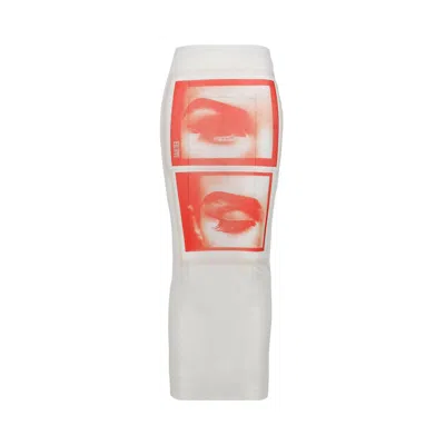 Pre-owned Jean Paul Gaultier Re-edition Mesh Long Skirt Printed Eyes And Lips 'white/red/light Orange' | Women