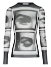 Jean Paul Gaultier Mesh Longsleeve Top Eyes And Lips In Black
