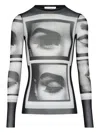 Jean Paul Gaultier Mesh Longsleeve Top Eyes And Lips In Multi