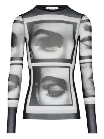 JEAN PAUL GAULTIER JEAN PAUL GAULTIER RE-EDITION : MESH LONGSLEEVE TOP PRINTED "EYES AND LIPS" CLOTHING