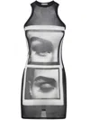 Jean Paul Gaultier Mesh Tank Dress Eyes Lips Print In Multi