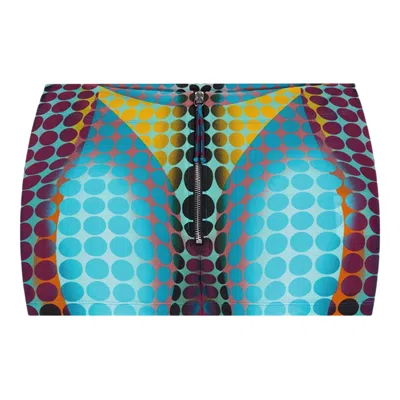 Pre-owned Jean Paul Gaultier Re-edition Mini Skirt With Center Front Zip Closing 'blue/purple/yellow' | Women'