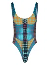 Jean Paul Gaultier Re-edition Printed Swimsuit In Blue