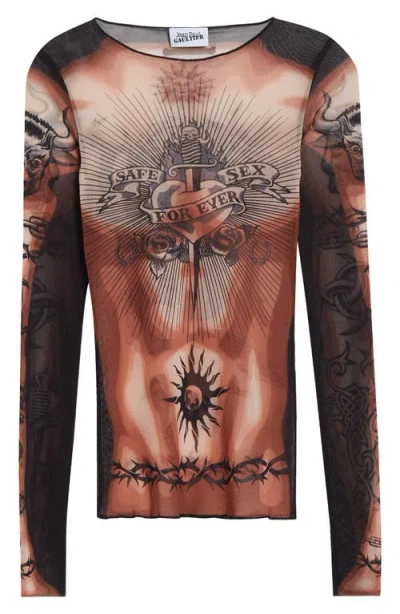 Jean Paul Gaultier Re-edition Safe Sex Tattoo Tulle Top In Multi