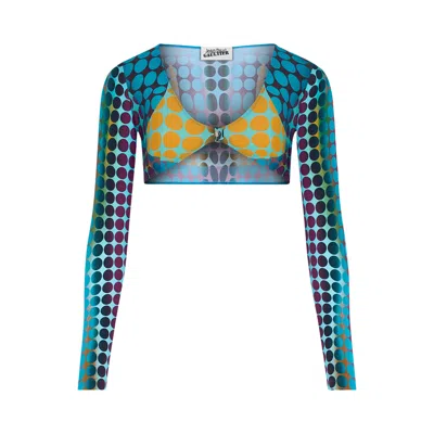 Pre-owned Jean Paul Gaultier Re-edition U Neck Long-sleeve Cropped Top 'blue/purple/yellow' | Women's Size M