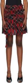 Jean Paul Gaultier Pleated Mesh Short Skirt Printed Distorted Tartan In 300001-red/black/whi