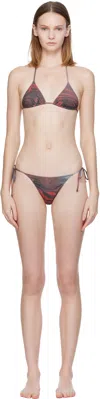 Jean Paul Gaultier Red & Gray Printed Blurry Roses Bikini