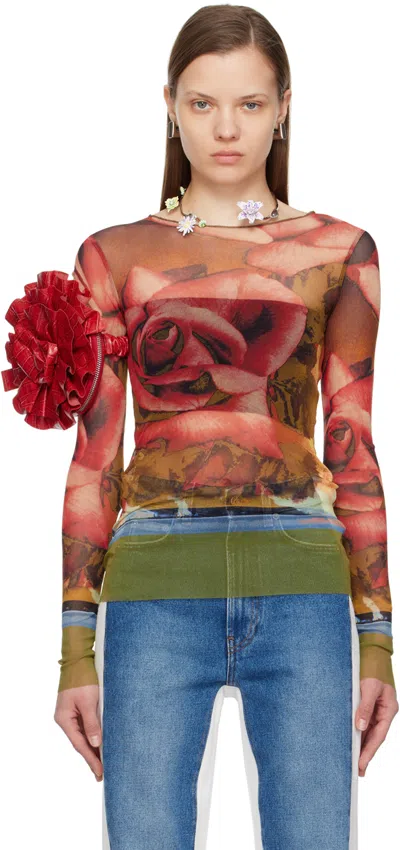JEAN PAUL GAULTIER RED & GREEN ROSES LONG SLEEVE T-SHIRT