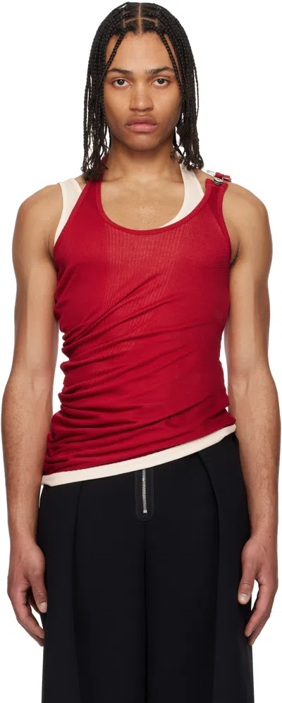 Jean Paul Gaultier Red & Off-white 'the Draped Double' Tank Top In 3003-red/ecru
