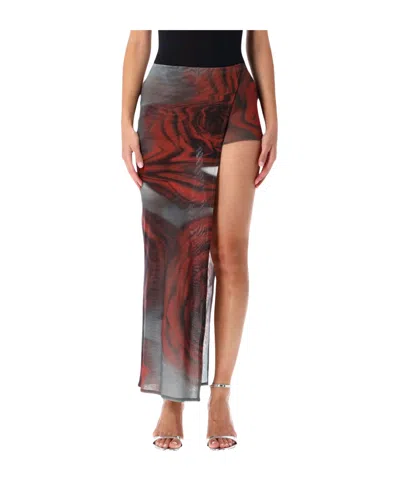 JEAN PAUL GAULTIER JEAN PAUL GAULTIER RED BLURRY ROSES TULLE SKORT