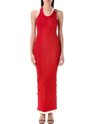 JEAN PAUL GAULTIER RED COTTON RIBBED DOUBLE LAYER DRESS