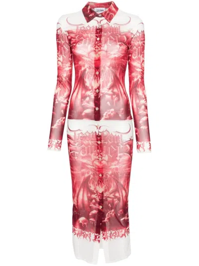 Jean Paul Gaultier Red & White 'the Diablo' Midi Dress In Multicolor