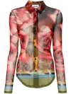 JEAN PAUL GAULTIER RED ROSE-PRINT MESH SHIRT