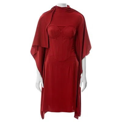 Pre-owned Jean Paul Gaultier Red Silk Dress With Built-in Cone Bra And Corset, Fw 2010