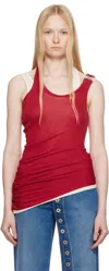 Jean Paul Gaultier Ribbed Twisted Double Layer Cotton Tank Top In 3003-red/ecru