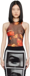 Jean Paul Gaultier Pigalle-print Mesh Bodysuit In 00301550 Black/red/o