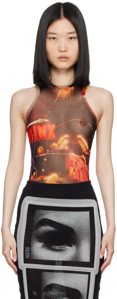 Jean Paul Gaultier Pigalle-print Mesh Bodysuit In 00301550 Black/red/o