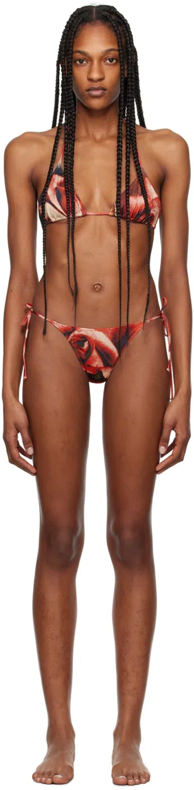 Jean Paul Gaultier Red 'the Roses' Bikini In 403050 Green/red/blu