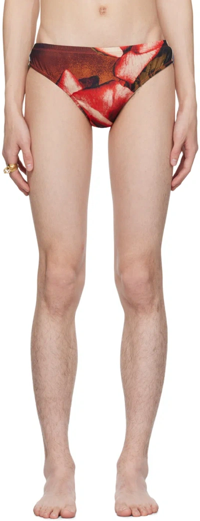 Jean Paul Gaultier Red 'the Roses' Swim Briefs In 403050-green/red/blu