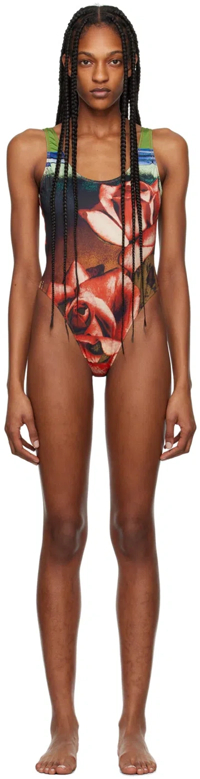 Jean Paul Gaultier Roses Swimsuit Woman Red  In Polyester In Multicoloured