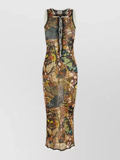 Jean Paul Gaultier Reedition Butterfly Print Dress Lace Up In Multi