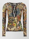 Jean Paul Gaultier Reedition Butterfly Print Sheer Fitted Cardigan In Multi