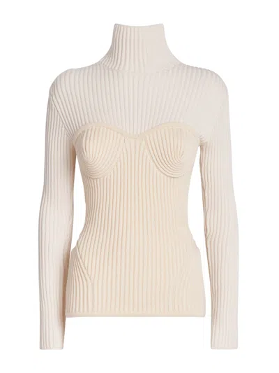 Jean Paul Gaultier Ribbed Corset Sweater In Nude