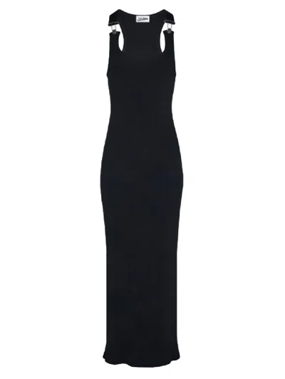 Jean Paul Gaultier Ribbed Cotton Long Dress In Black
