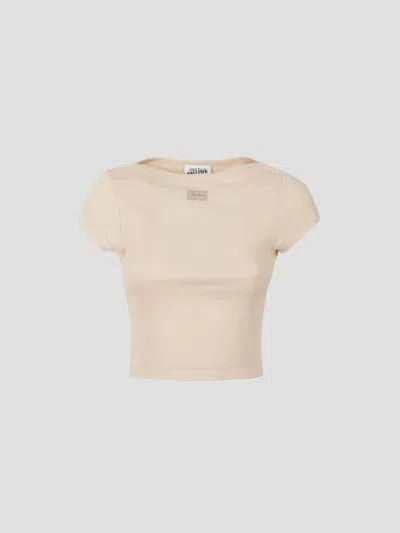 Jean Paul Gaultier Ribbed Cotton Relaxed Fit Graphic Tee In Nude