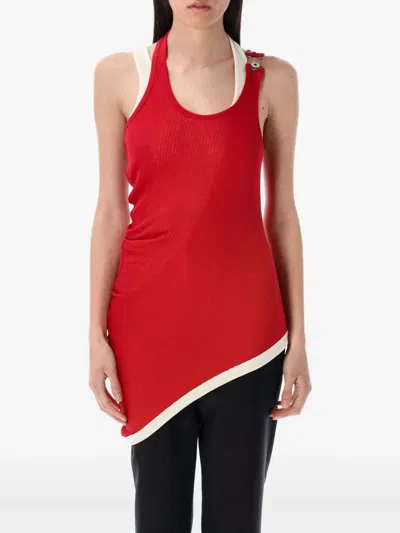 Jean Paul Gaultier Ribbed Twisted Double Layer Cotton Tank Top In Red