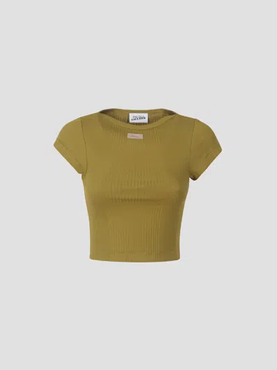 Jean Paul Gaultier Ribbed Cropped Tee With Artistic Touch In Green