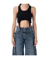 Jean Paul Gaultier Cotton Ribbed Bra With Lingerie Garter Clothing In Blue